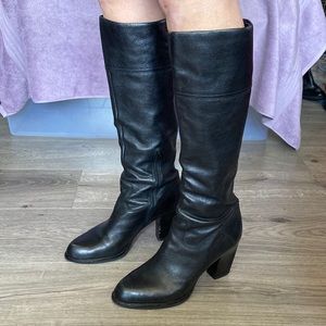 Franco Sarto genuine black leather heel knee high boots